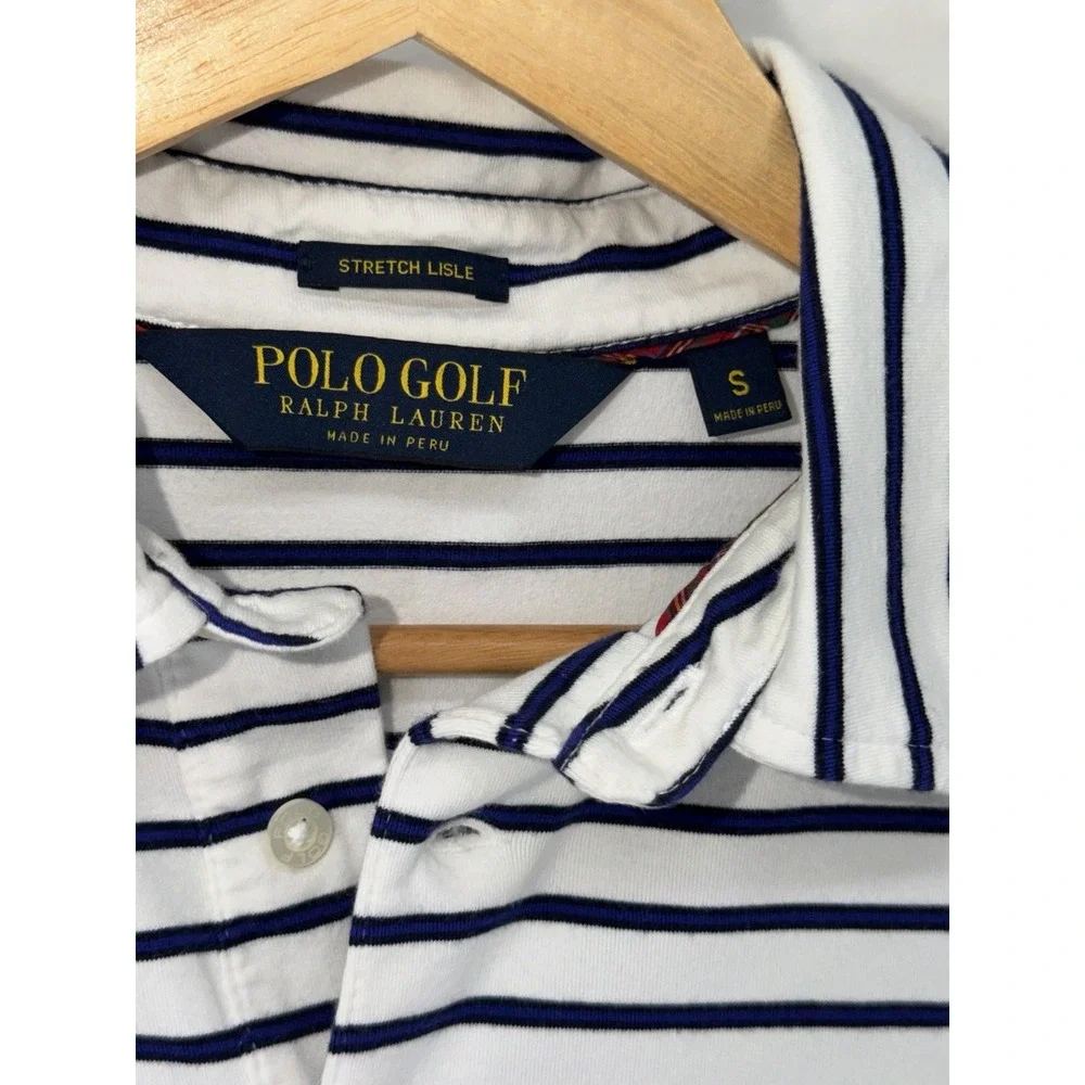 Polo Golf Ralph Lauren Stretch Lisle Polo Mens S White Navy Stripe Odyssey Golf